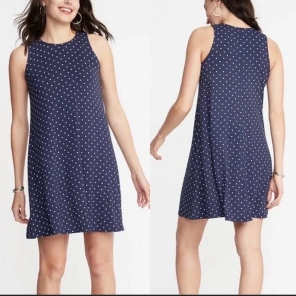 Old Navy Blue with White Polka Dots Sleeveless Swing Dress Size XS NWOT - Picture 1 of 10